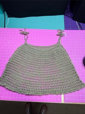 Crochet Tie-Strap Tank Top in Tan